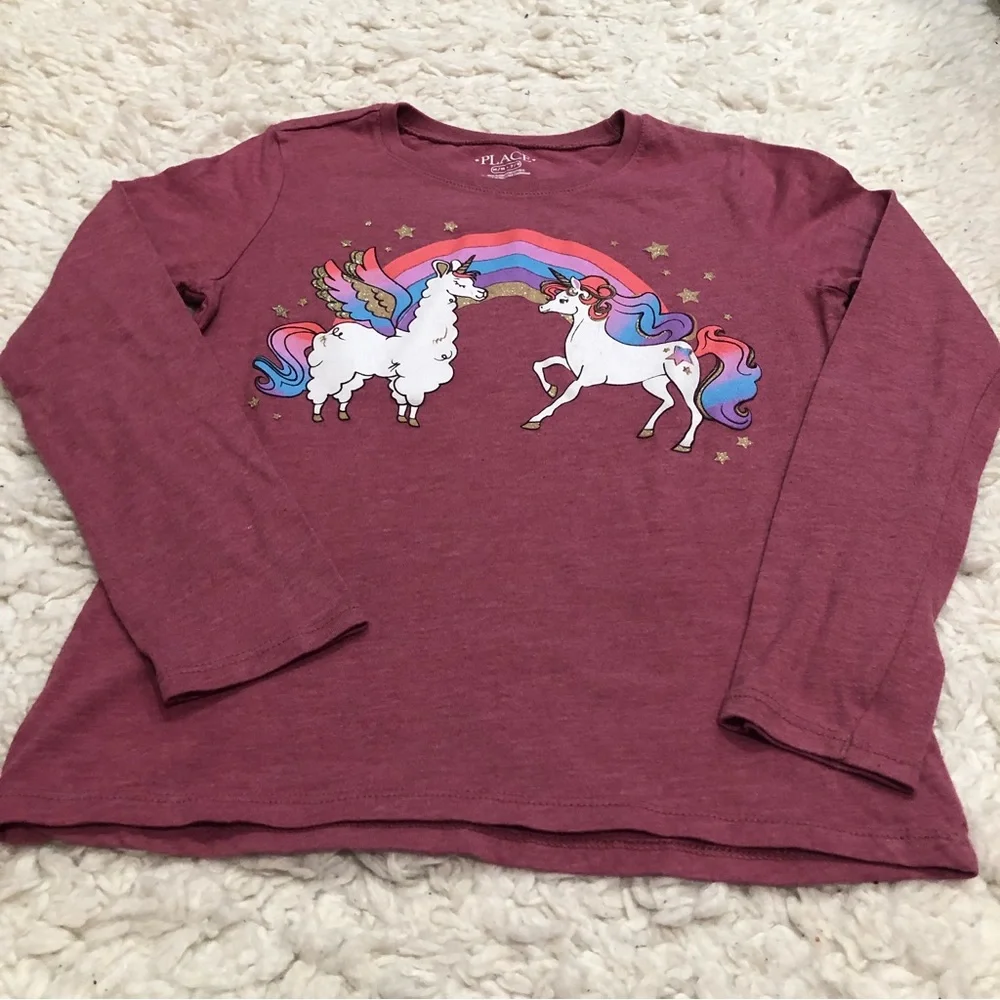 The Children’s Place Unicorn and Llama long sleeve tees Size Med 7/8